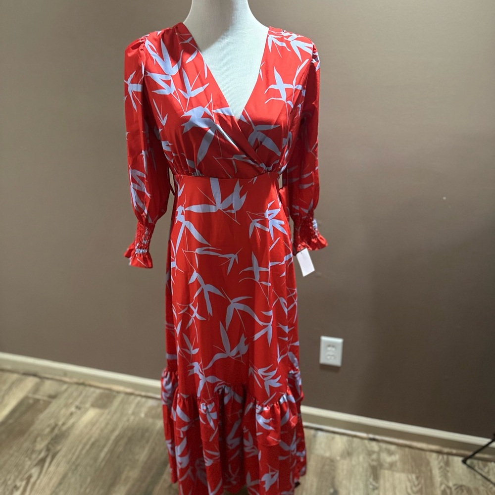 Red Floral Wrap Dress